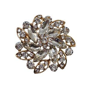 VTG Brooch Elegant Gold-Tone Rhinestone‎ Swirl Flower Classy Costume Jewelry Pin